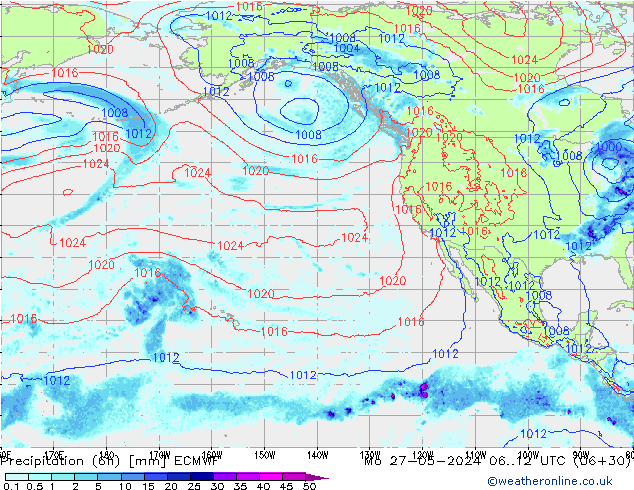 Z500/Rain (+SLP)/Z850 ECMWF pon. 27.05.2024 12 UTC