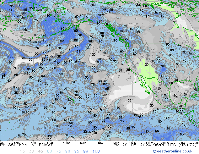 RH 850 гПа ECMWF ср 29.05.2024 06 UTC