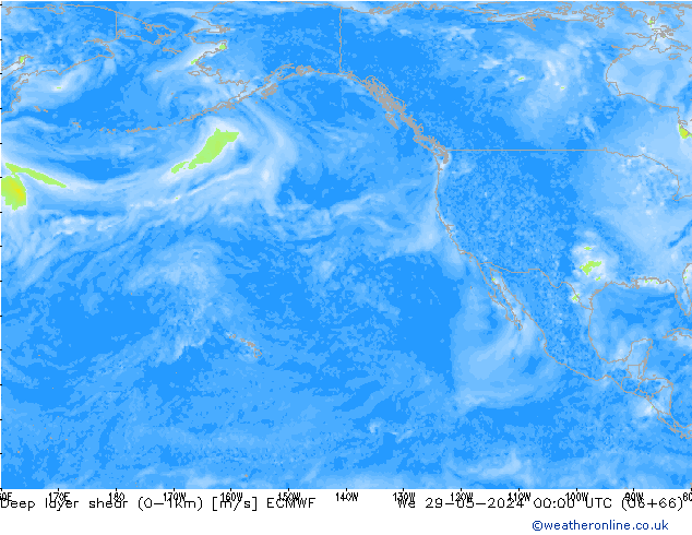 Deep layer shear (0-1km) ECMWF mer 29.05.2024 00 UTC