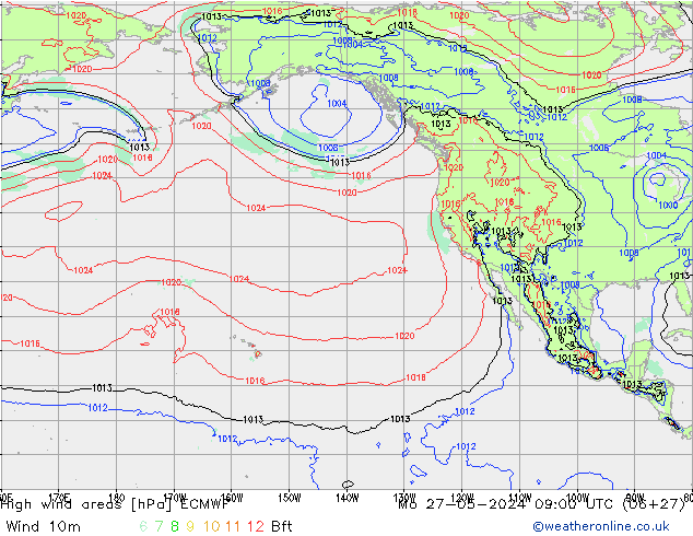 Izotacha ECMWF pon. 27.05.2024 09 UTC