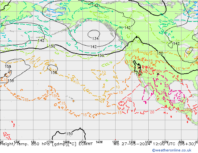 Z500/Rain (+SLP)/Z850 ECMWF pon. 27.05.2024 12 UTC