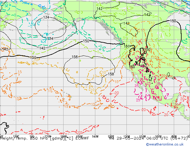 Z500/Yağmur (+YB)/Z850 ECMWF Çar 29.05.2024 06 UTC