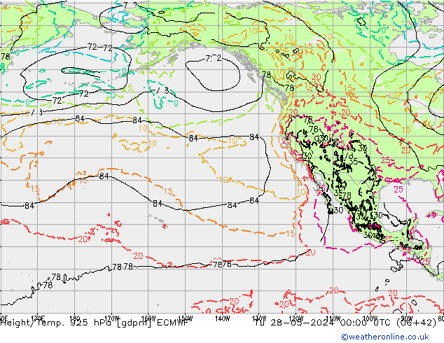 Height/Temp. 925 hPa ECMWF Tu 28.05.2024 00 UTC