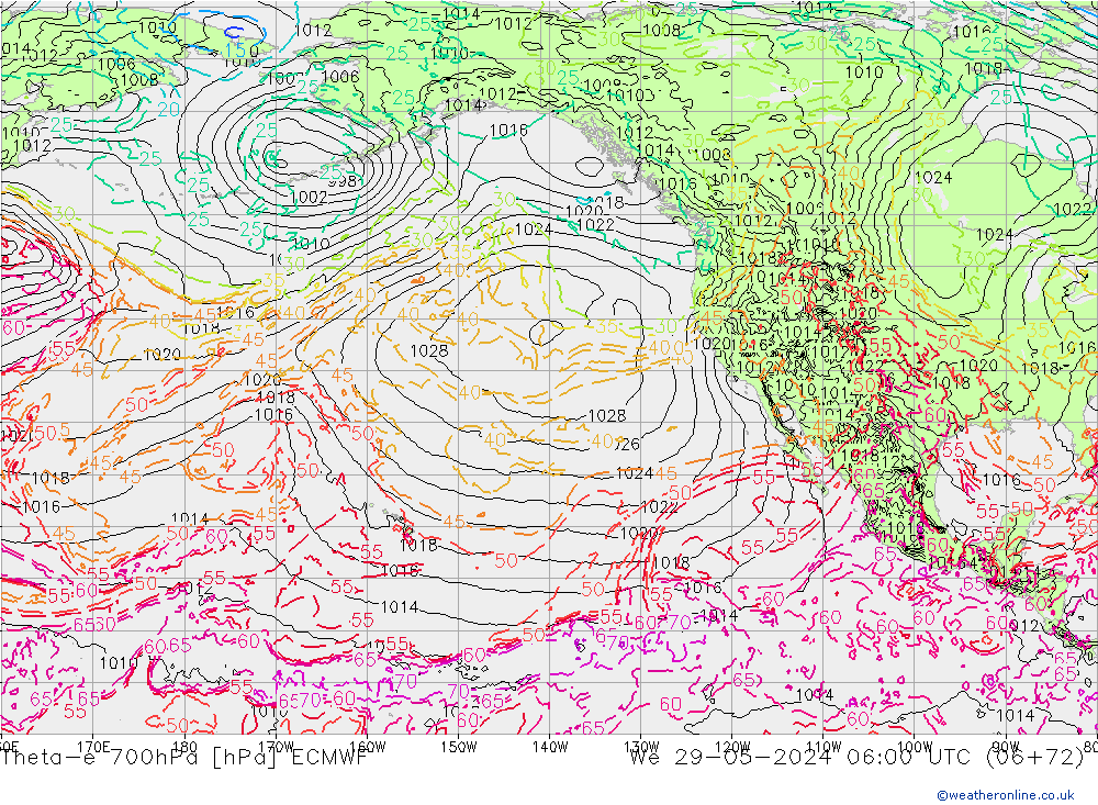 Theta-e 700hPa ECMWF We 29.05.2024 06 UTC