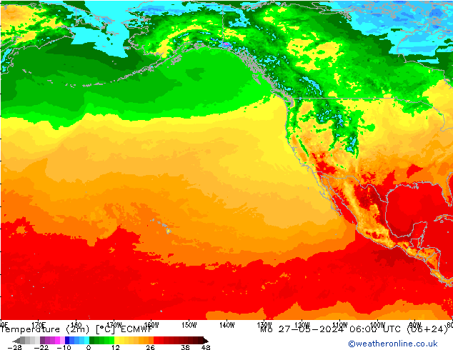 Temperature (2m) ECMWF Mo 27.05.2024 06 UTC