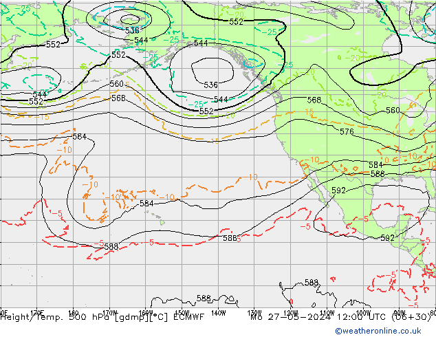 Z500/Rain (+SLP)/Z850 ECMWF pon. 27.05.2024 12 UTC