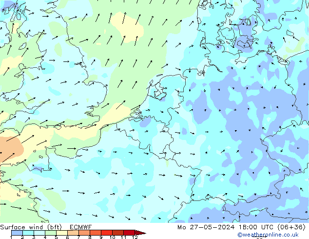 Vent 10 m (bft) ECMWF lun 27.05.2024 18 UTC