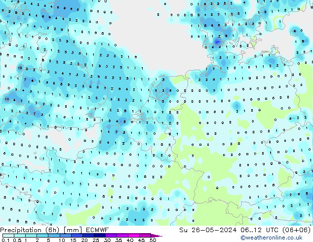 Precipitation (6h) ECMWF Su 26.05.2024 12 UTC