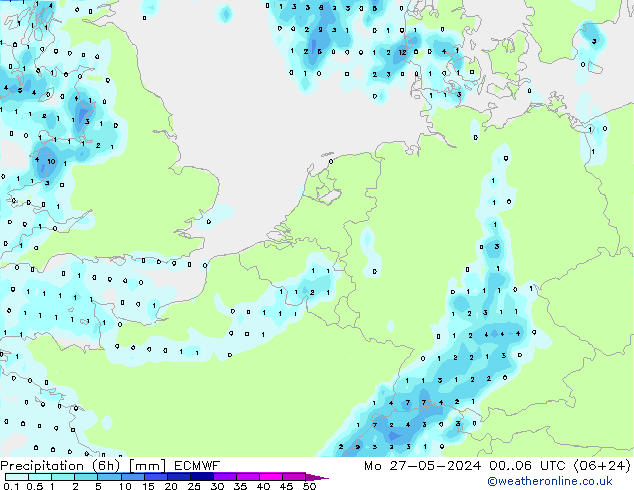 Nied. akkumuliert (6Std) ECMWF Mo 27.05.2024 06 UTC