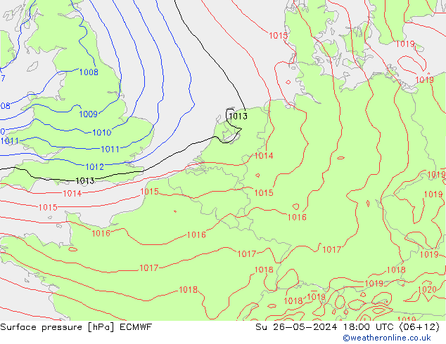 Luchtdruk (Grond) ECMWF zo 26.05.2024 18 UTC