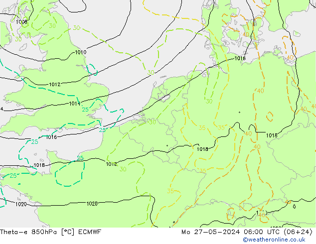 Theta-e 850hPa ECMWF ma 27.05.2024 06 UTC