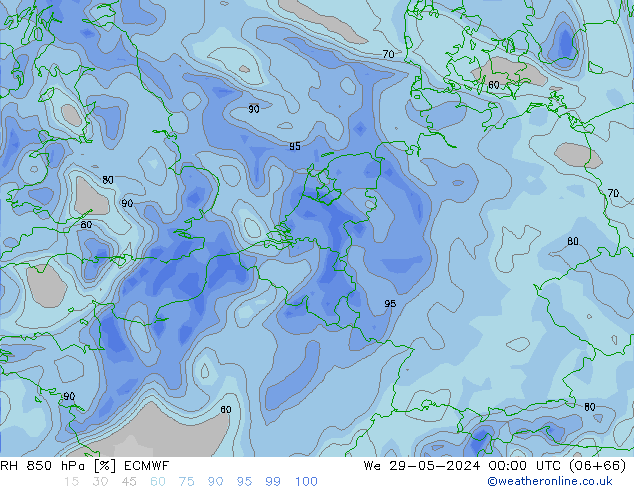 RH 850 гПа ECMWF ср 29.05.2024 00 UTC