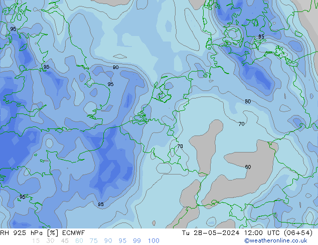 RH 925 hPa ECMWF Ter 28.05.2024 12 UTC