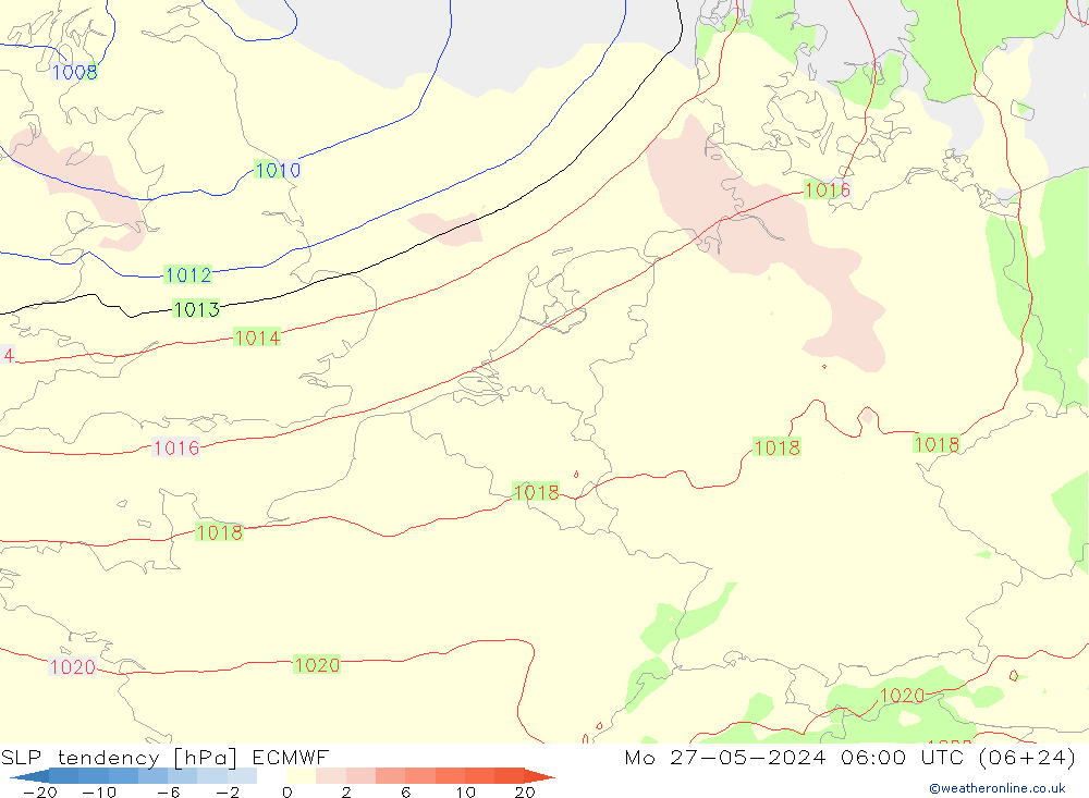 Tendance de pression  ECMWF lun 27.05.2024 06 UTC