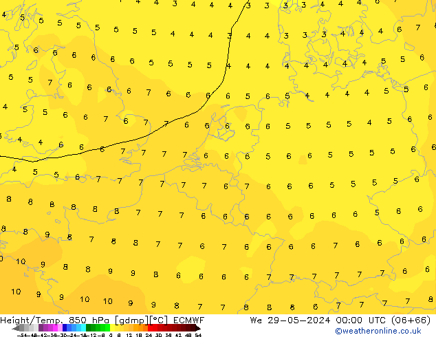 Z500/Yağmur (+YB)/Z850 ECMWF Çar 29.05.2024 00 UTC