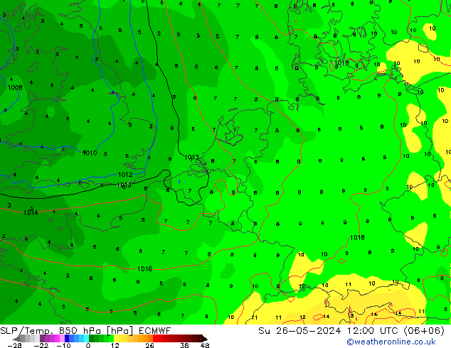 SLP/Temp. 850 гПа ECMWF Вс 26.05.2024 12 UTC