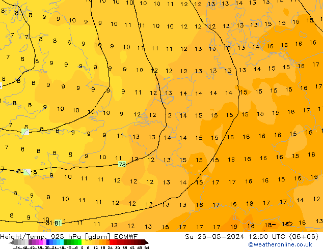 Height/Temp. 925 hPa ECMWF Ne 26.05.2024 12 UTC