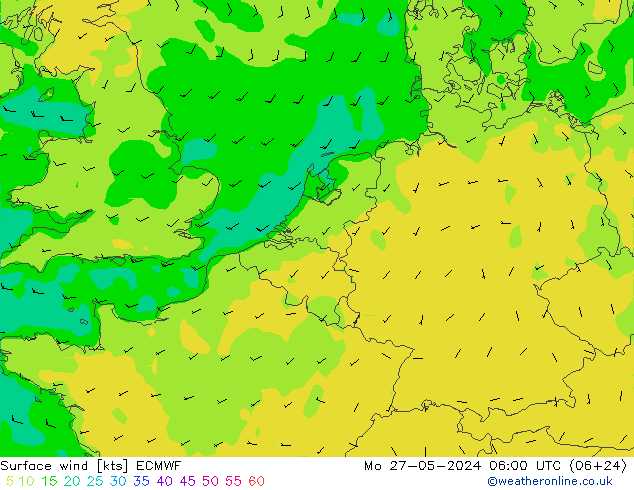 Rüzgar 10 m ECMWF Pzt 27.05.2024 06 UTC