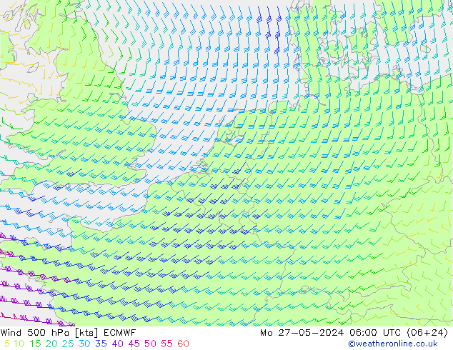 Rüzgar 500 hPa ECMWF Pzt 27.05.2024 06 UTC