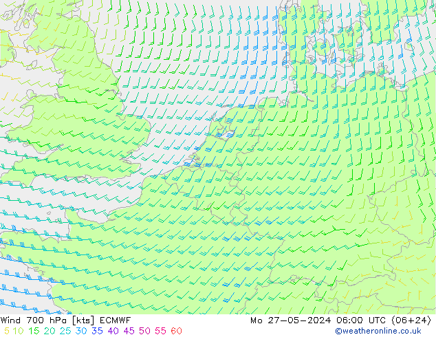 Rüzgar 700 hPa ECMWF Pzt 27.05.2024 06 UTC