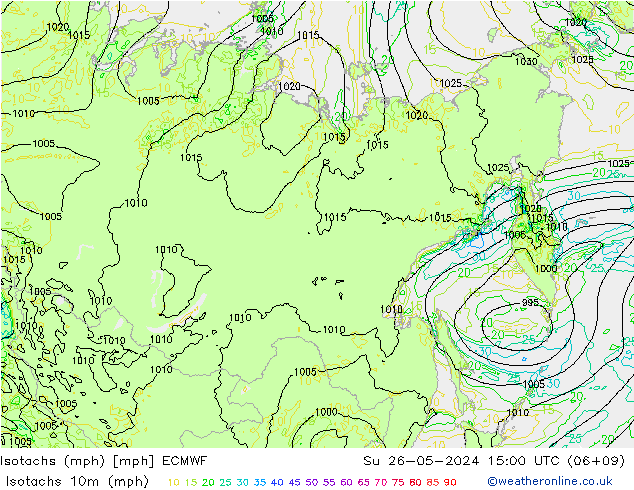 Isotachs (mph) ECMWF Вс 26.05.2024 15 UTC