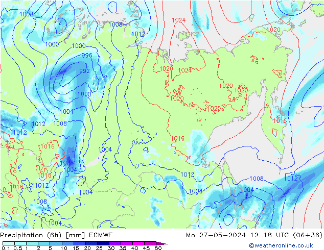 Z500/Rain (+SLP)/Z850 ECMWF Mo 27.05.2024 18 UTC