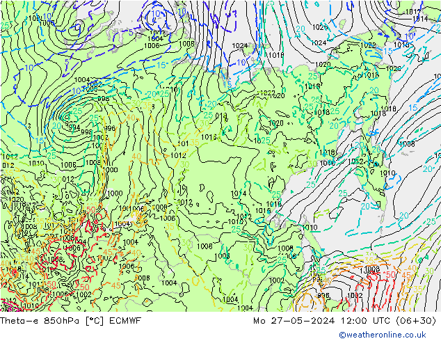 Theta-e 850hPa ECMWF Seg 27.05.2024 12 UTC