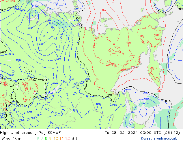 yüksek rüzgarlı alanlar ECMWF Sa 28.05.2024 00 UTC