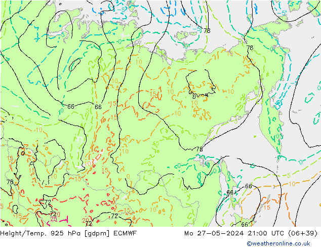 Height/Temp. 925 гПа ECMWF пн 27.05.2024 21 UTC