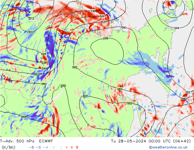 T-Adv. 500 hPa ECMWF Tu 28.05.2024 00 UTC