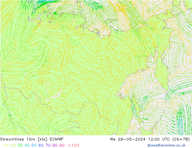 Línea de corriente 10m ECMWF mié 29.05.2024 12 UTC