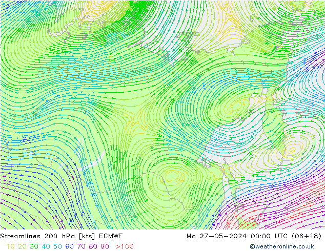 Streamlines 200 hPa ECMWF Po 27.05.2024 00 UTC