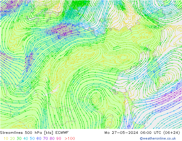 Streamlines 500 hPa ECMWF Mo 27.05.2024 06 UTC