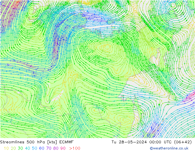 Streamlines 500 hPa ECMWF Tu 28.05.2024 00 UTC