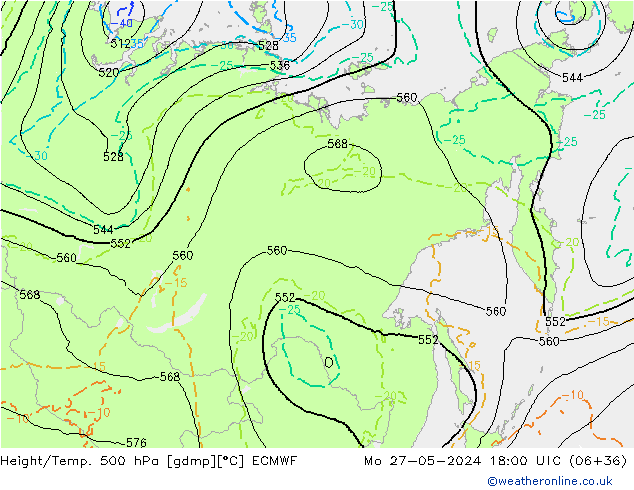 Z500/Rain (+SLP)/Z850 ECMWF Mo 27.05.2024 18 UTC