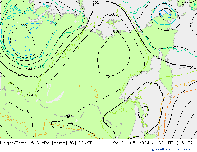 Z500/Rain (+SLP)/Z850 ECMWF  29.05.2024 06 UTC