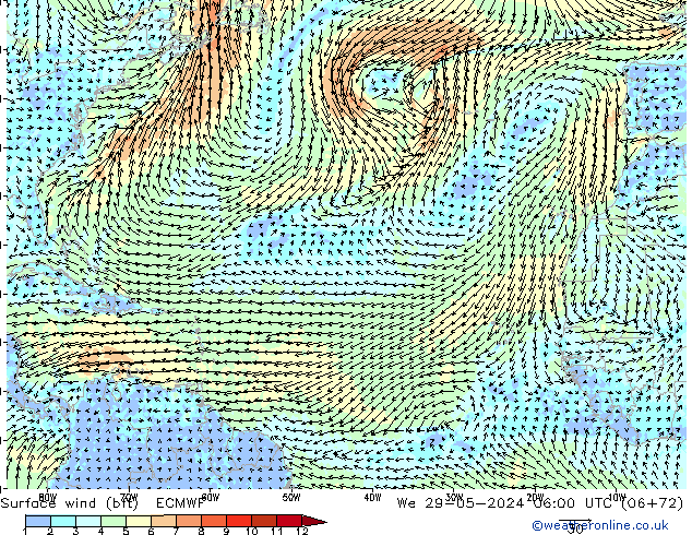 Wind 10 m (bft) ECMWF wo 29.05.2024 06 UTC