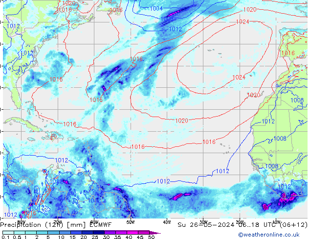 Precipitazione (12h) ECMWF dom 26.05.2024 18 UTC