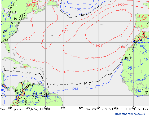 Atmosférický tlak ECMWF Ne 26.05.2024 18 UTC