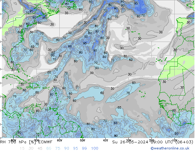 700 hPa Nispi Nem ECMWF Paz 26.05.2024 09 UTC