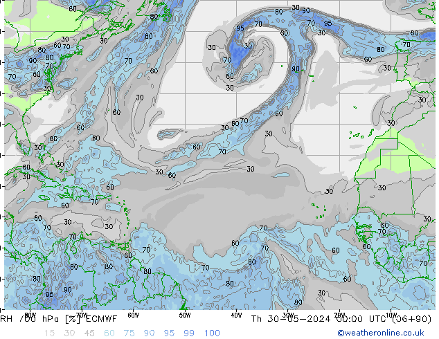 RH 700 hPa ECMWF  30.05.2024 00 UTC