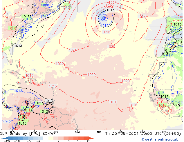 SLP tendency ECMWF Th 30.05.2024 00 UTC