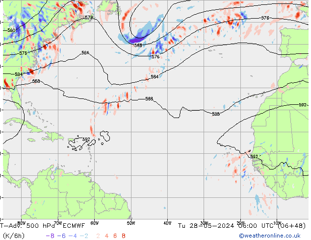 T-Adv. 500 hPa ECMWF di 28.05.2024 06 UTC