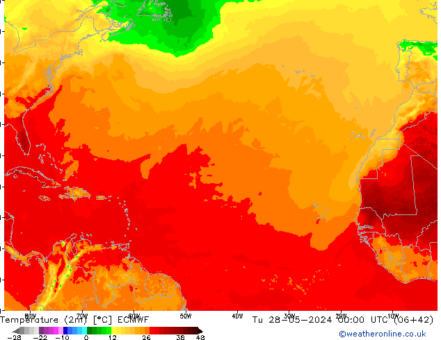 Sıcaklık Haritası (2m) ECMWF Sa 28.05.2024 00 UTC