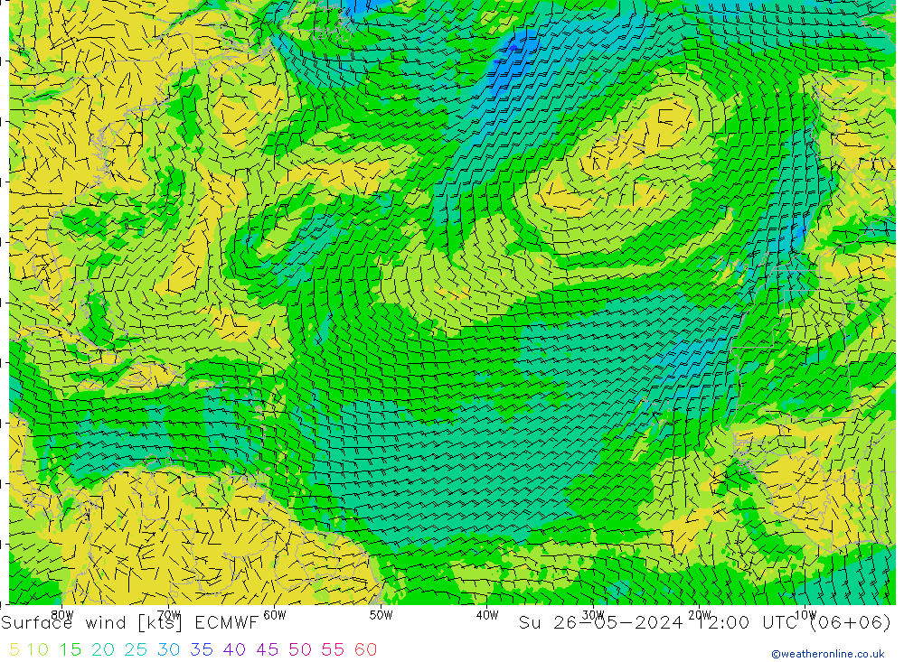 Wind 10 m ECMWF zo 26.05.2024 12 UTC