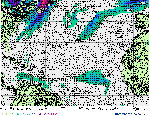 Wind 850 hPa ECMWF We 29.05.2024 00 UTC