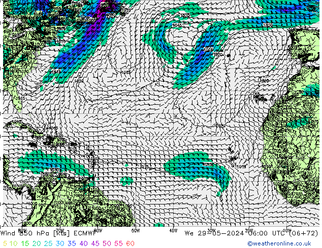 Vento 850 hPa ECMWF Qua 29.05.2024 06 UTC