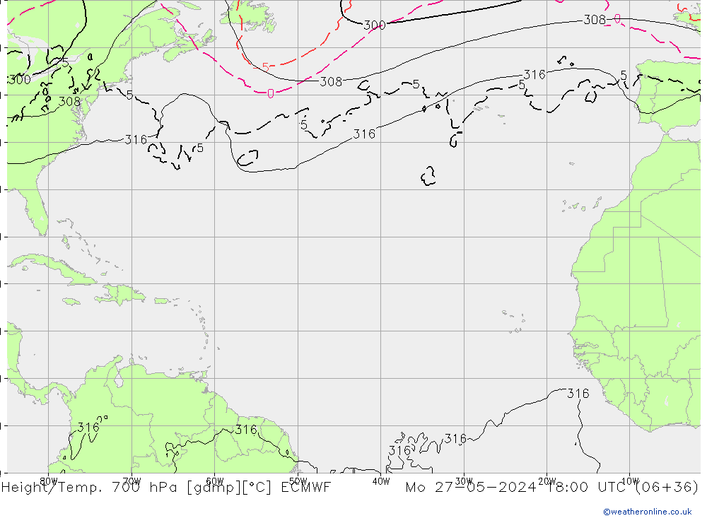 Height/Temp. 700 hPa ECMWF Mo 27.05.2024 18 UTC