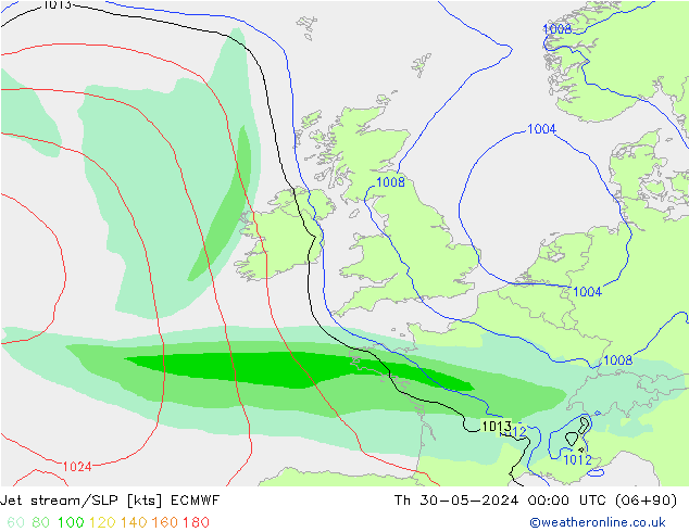 Prąd strumieniowy ECMWF czw. 30.05.2024 00 UTC