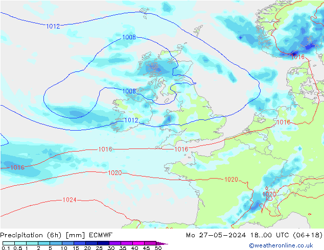 Precipitation (6h) ECMWF Mo 27.05.2024 00 UTC